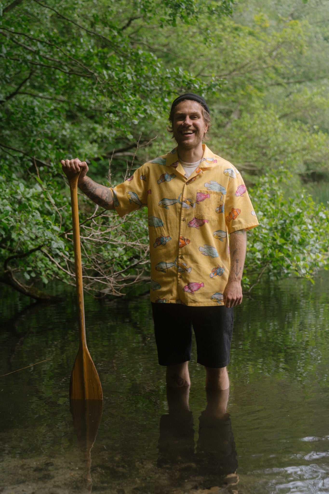 LAKOR Exotic Fish Short Sleeve Shirt Short Sleeve Shirt Cream Gold