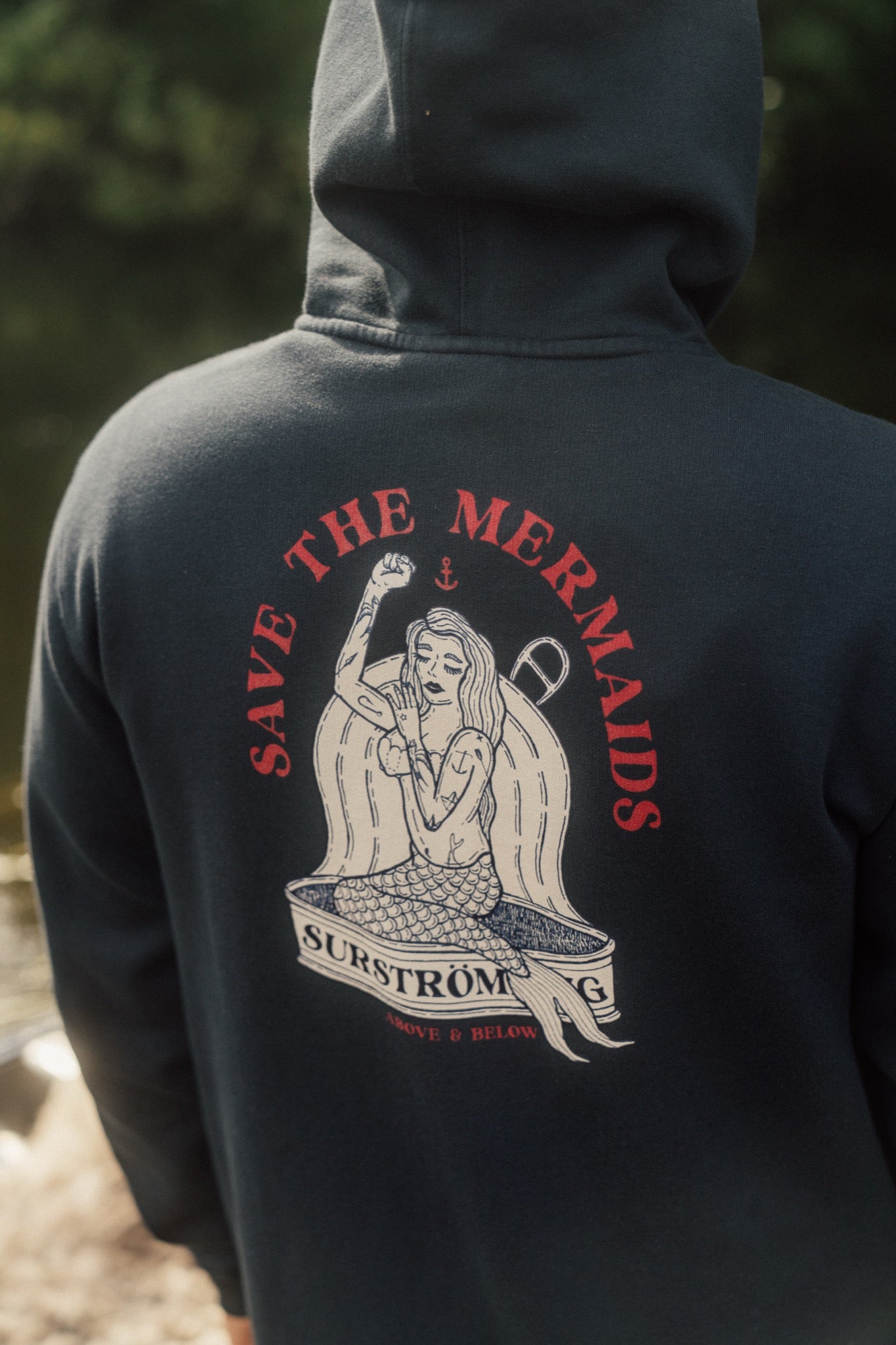 LAKOR Save The Mermaids Back Zip Hoodie Sweatshirt Blueberry