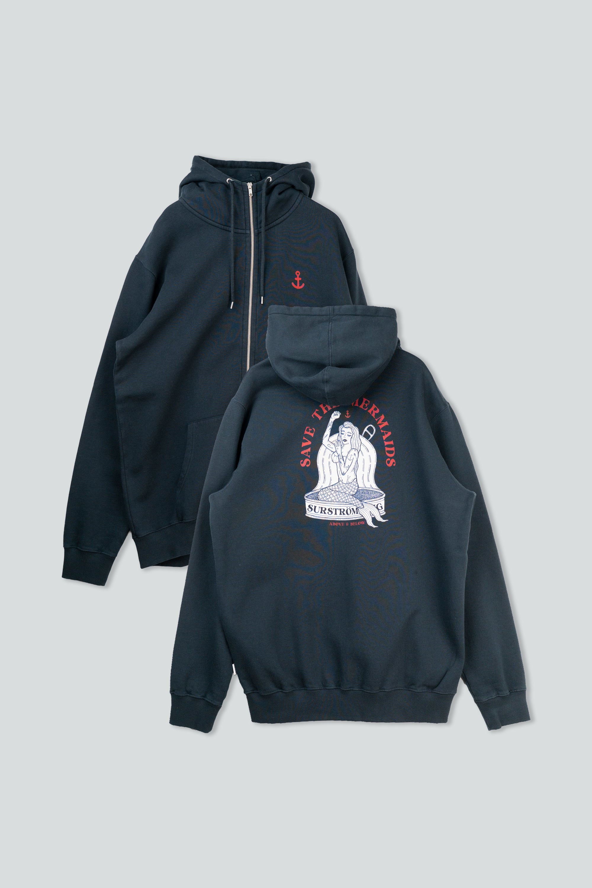 LAKOR Save The Mermaids Back Zip Hoodie Sweatshirt Blueberry