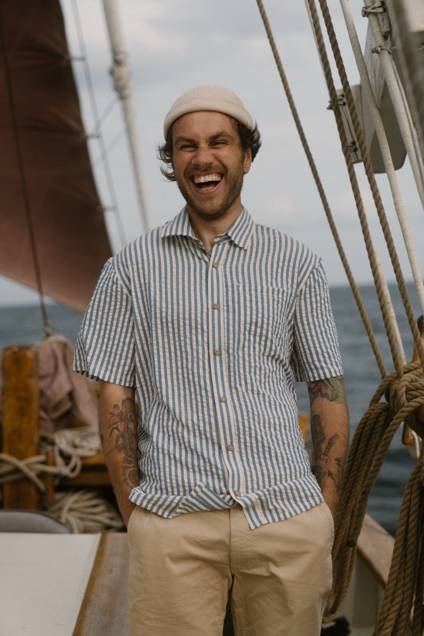 LAKOR Seer Sucker Short Sleeve Shirt Short Sleeve Shirt Bering Sea