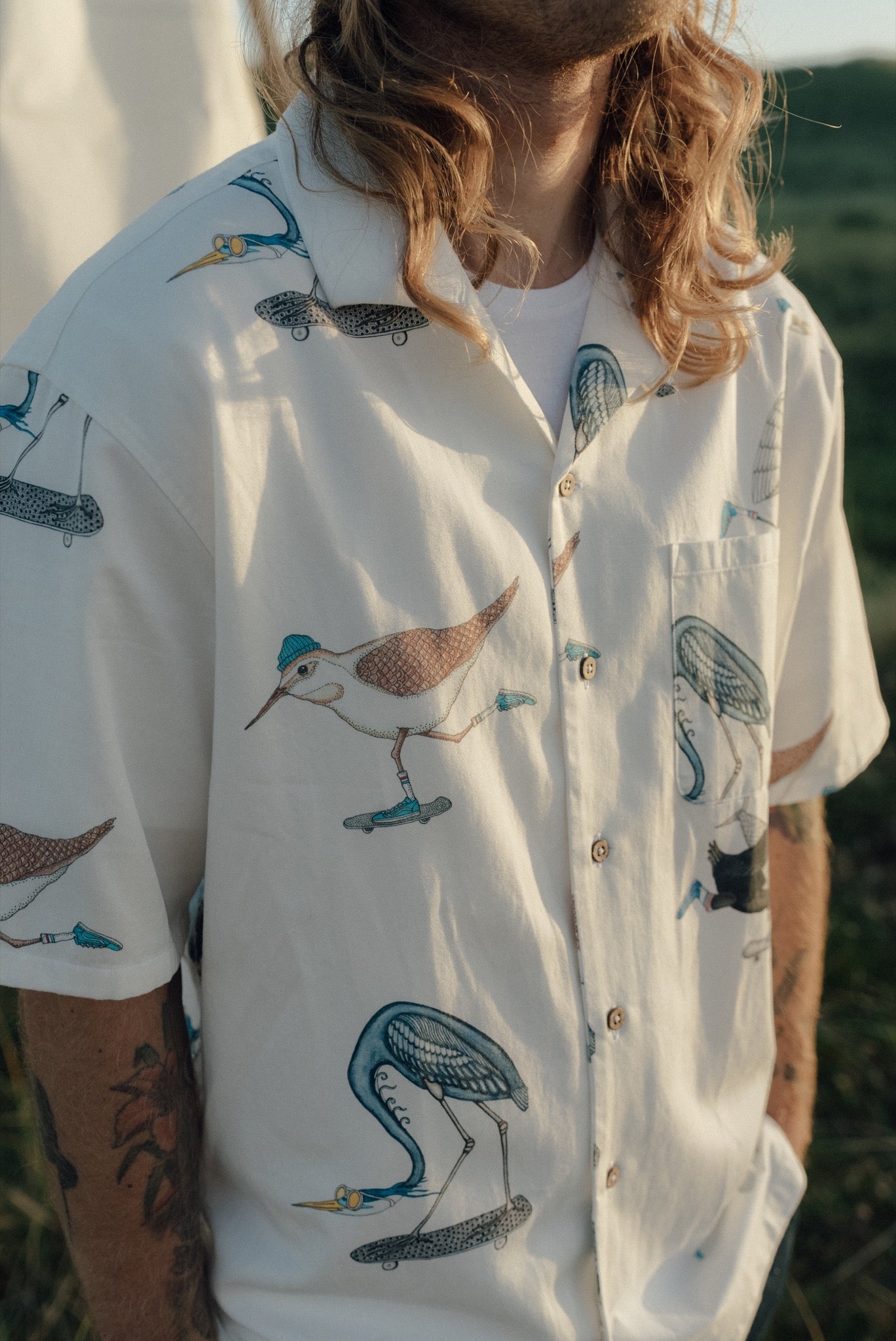LAKOR Skating Birds Short Sleeve Shirt Short Sleeve Shirt Star White