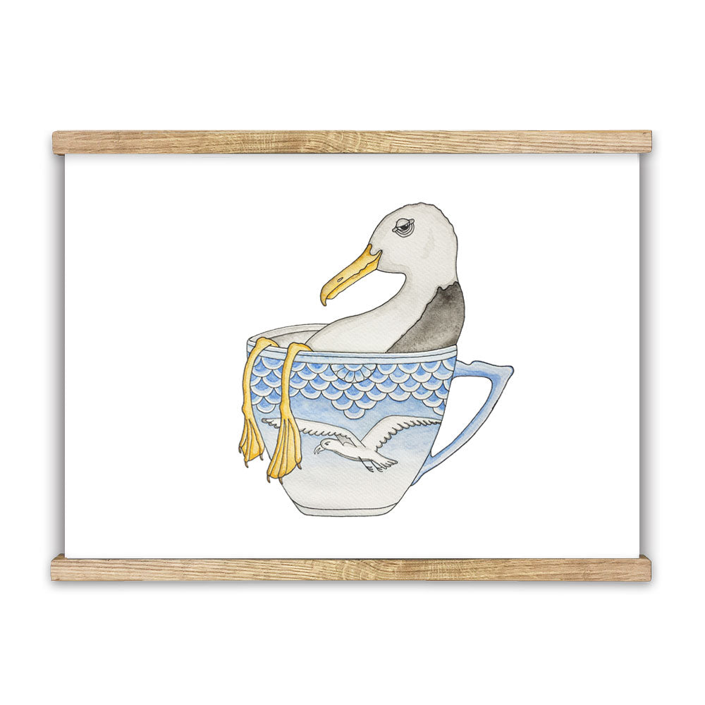 Seagull in a cup plakat i A3 format printet på genbrugspapir og trykt på 250g papir, dansk design